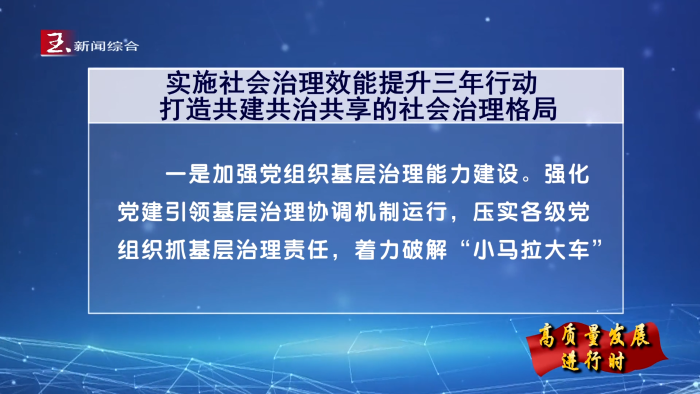实施社会治理效能提升三年行动 打造共建共治共享的社会治理格局