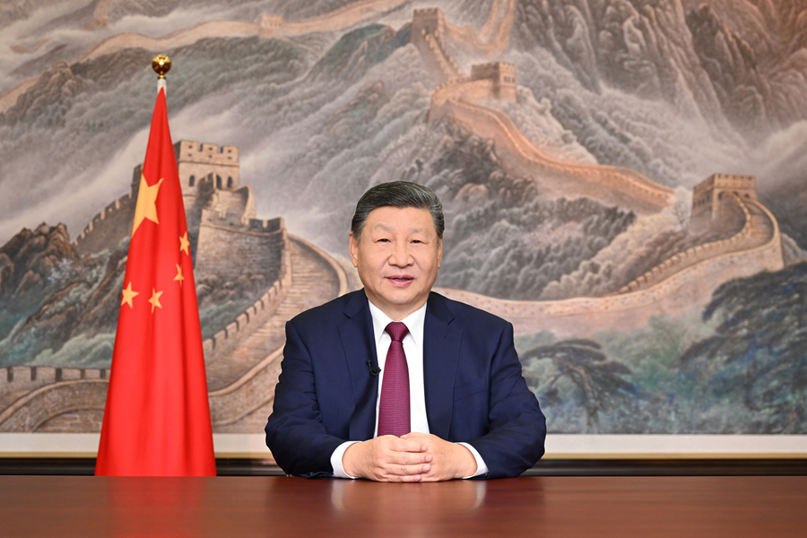 2026年新年前夕,国家主席习近平通过中央广播电视总台和互联网,发表二〇二六年新年贺词。新华社记者 燕雁 摄