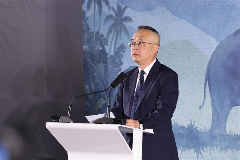 中国对外书刊出版发行中心党委专职副书记赵岭致辞。电影出品方供图